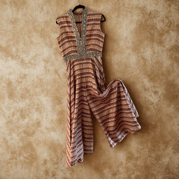1970s Bonwit Teller Orange and Gold Palazzo Gown - Picture 1 of 5